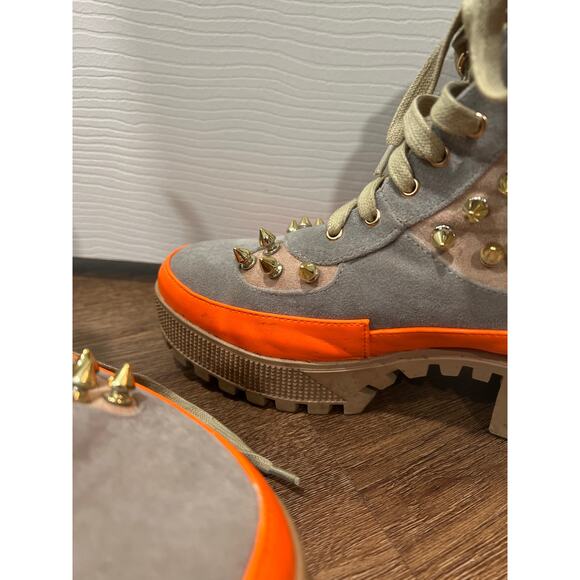 Cape Robbin Jadey Spike Studs Combat Neon Grey Suede Boots Women's 7 - Picture 8 of 11
